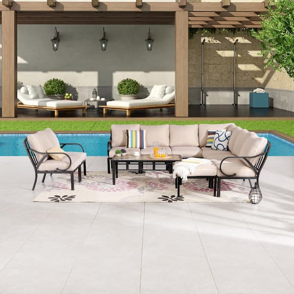 Patio Festival 11-Piece Conversation Set - Beige/Black