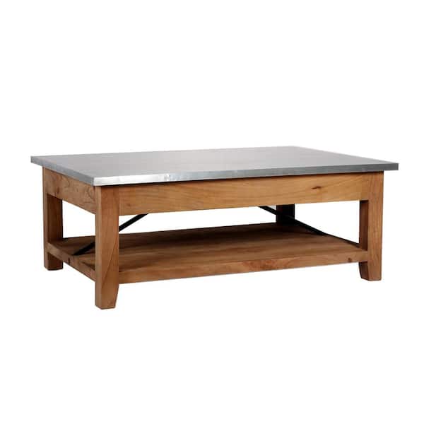 Alaterre Furniture Millwork 48 in. Silver Large Rectangle Metal Coffee Table with Shelf