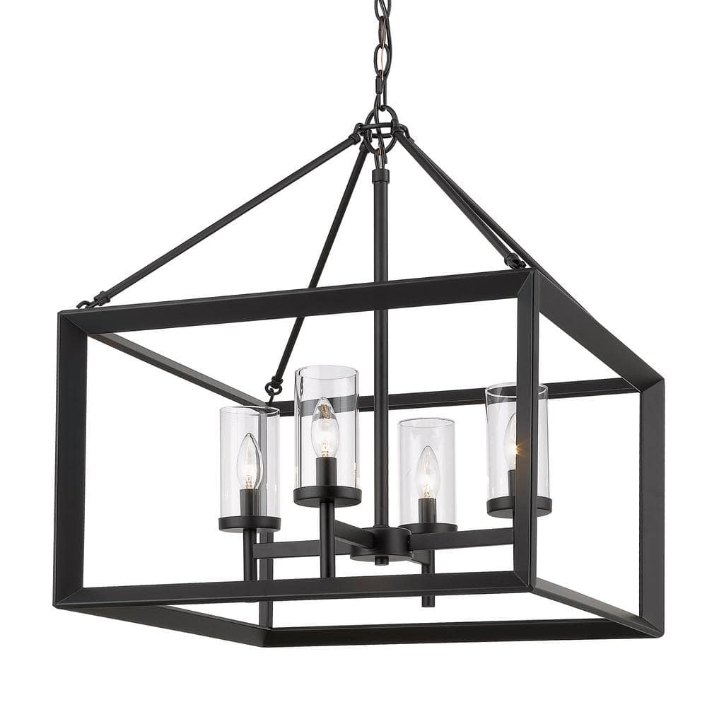 Elegant Beveled Cage Matte Black Chandelier with Clear Glass