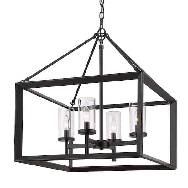 Golden Lighting Smyth 4-Light Matte Black Chandelier with Glass Shade