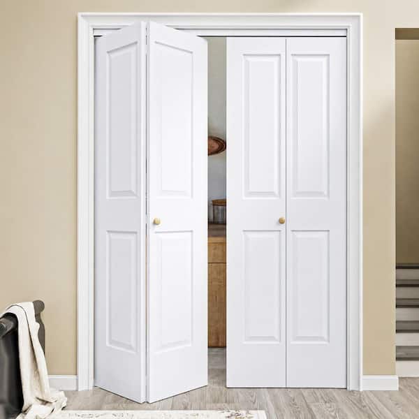 60 in. x 80 in. 4-Panel White Primed Hollow Core MDF Composite Closet Bi-Fold Door with Hardware