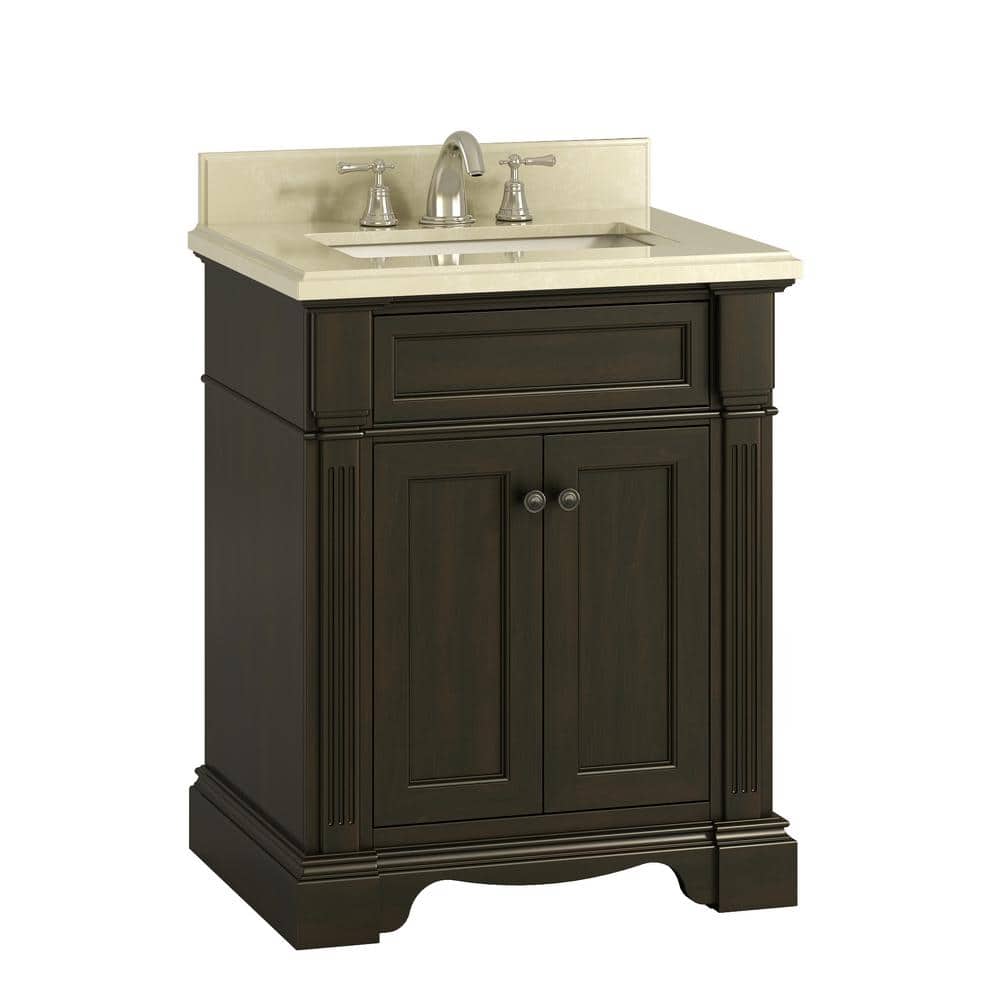 Bryon 28 In White Artificial Marble Vanity Top With Single Basin In White And Backsplash Wf6976 28 The Home Depot