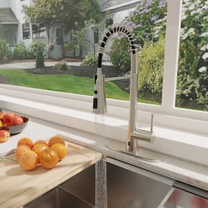 3-Spray Patterns Single Handle Touchless Pull Down Sprayer Kitchen Faucet with Deckplate Included in Brushed Nickel