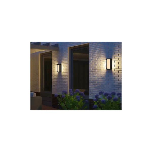 Montpelier Black Modern Dusk to Dawn Outdoor Integrated LED Hardwired Lantern Sconce with White Shade