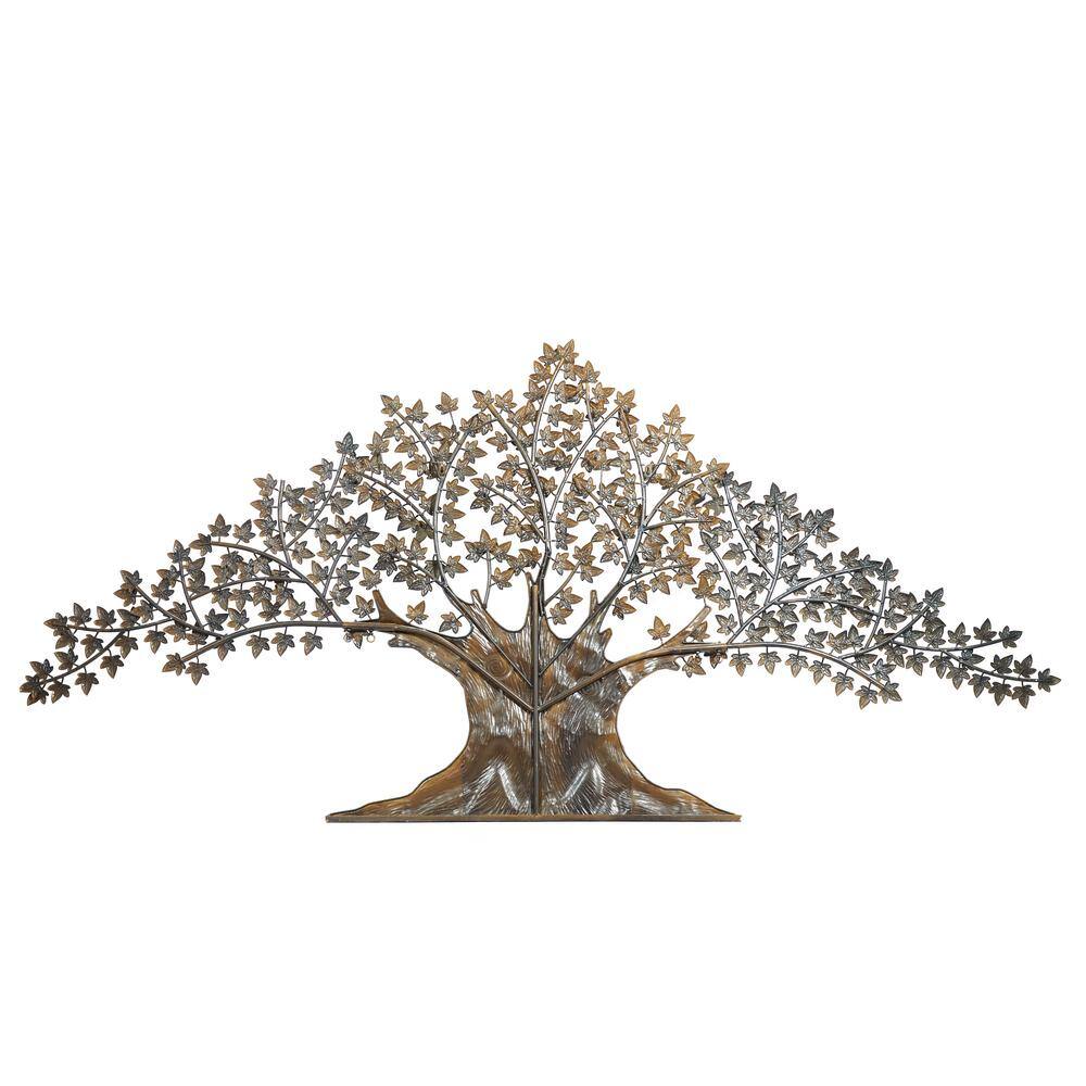 Dark Brown Metal Tree Wall Sculpture with Leaves
