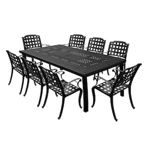 Black 9-Piece Aluminum Rectangular Mesh Outdoor Dining Set with 8-Chairs