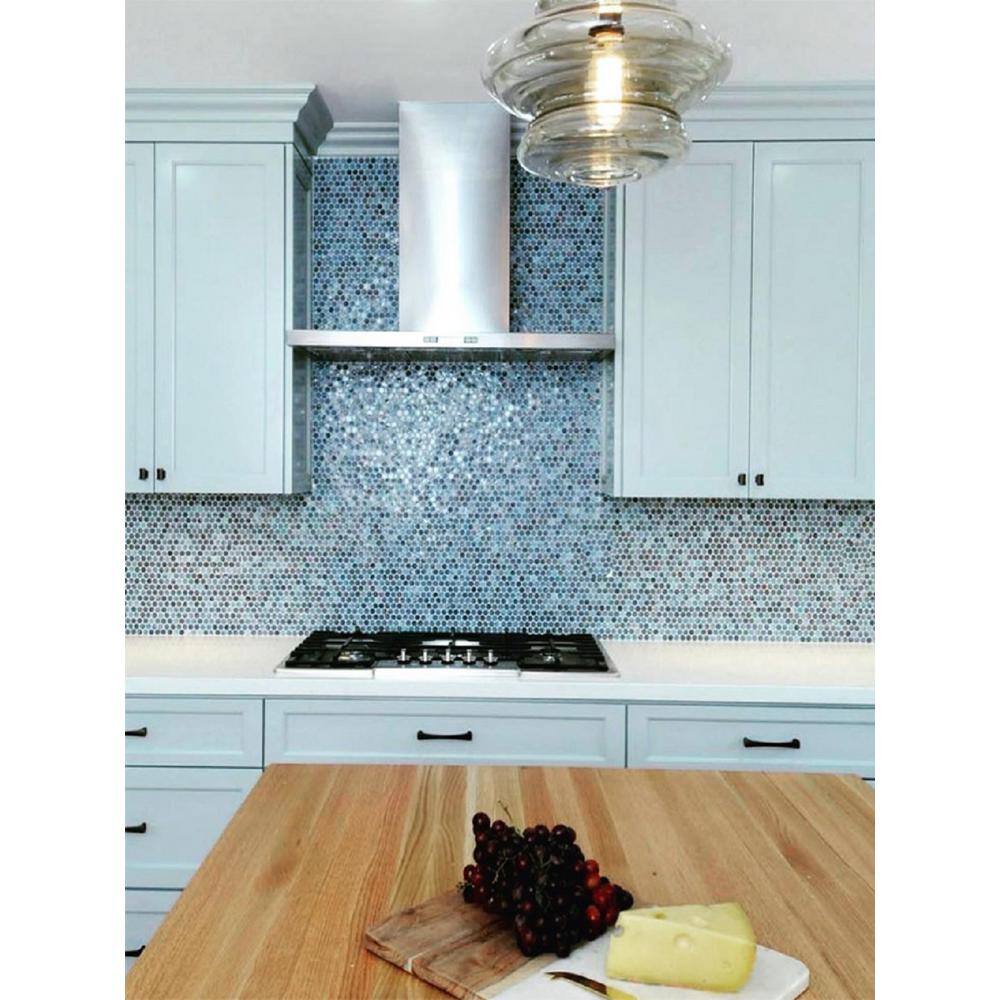 Gray Polished Penny Round Glass Mosaic Tile 12x12