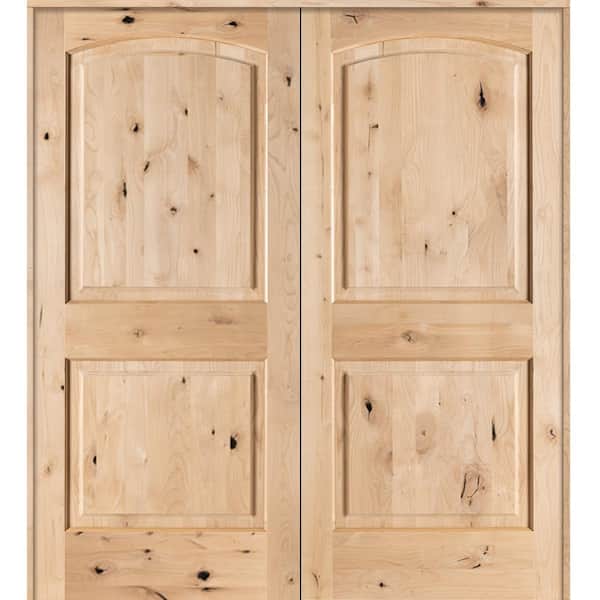 Krosswood Doors 72 in. x 80 in. Rustic Knotty Alder 2-Panel Arch-Top Both Active Solid Core Wood Double Prehung Interior French Door