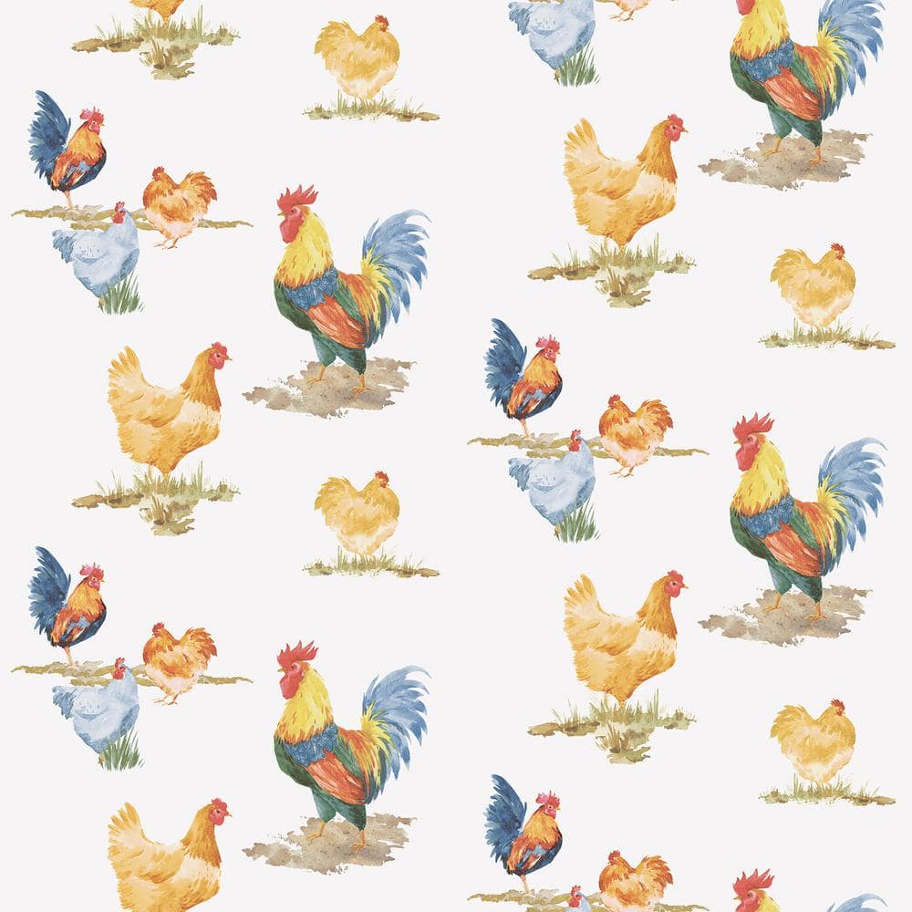 Free Range Chickens Blue/Yellow/Red Matte Finish Vinyl on Non-Woven Non-Pas