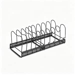 10 Adjustable Standing Compartment Black Pot and Pan Organizer Rack for Under Cabinet with Expandable Design