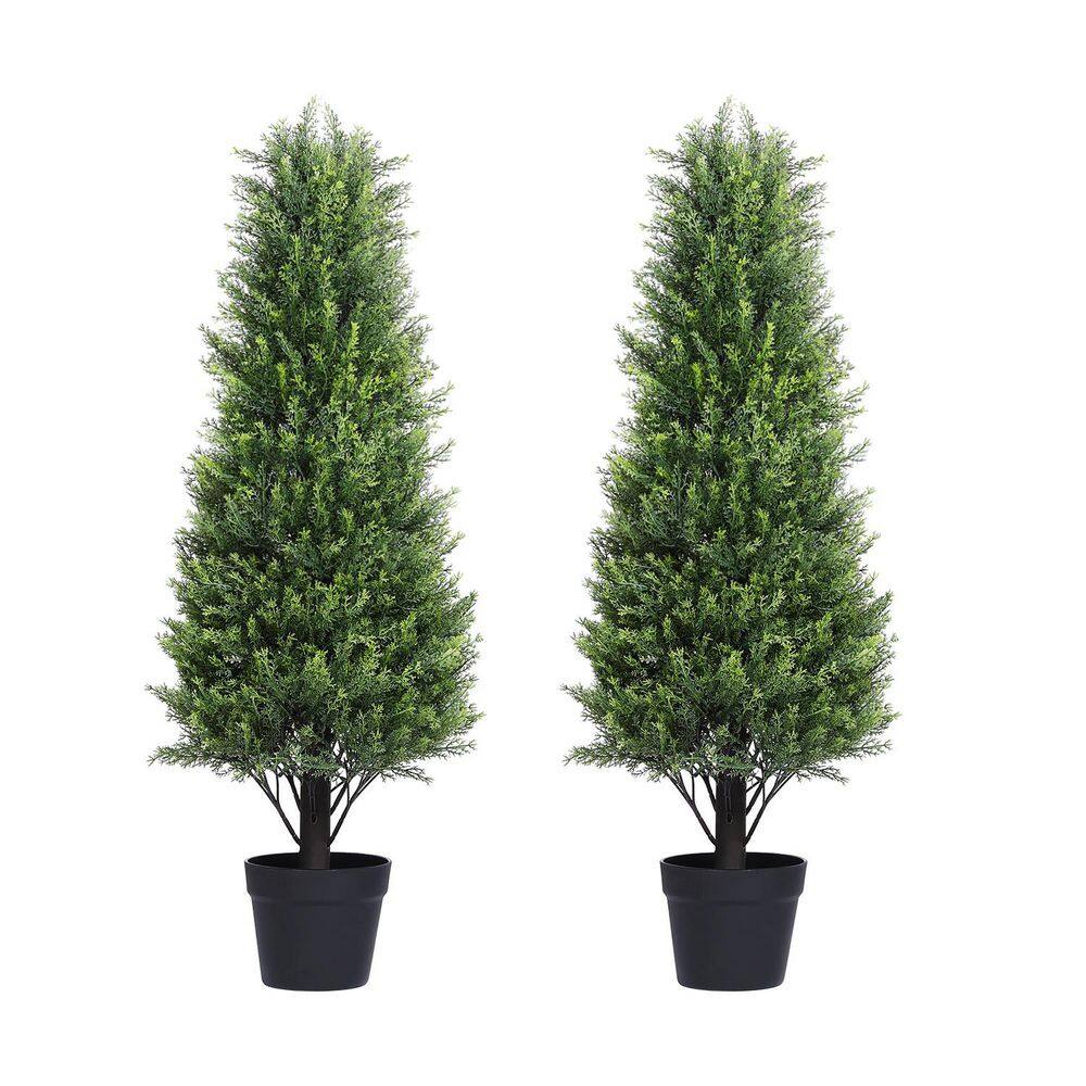 35.4 in. Artificial Topiary Tower Tree, Faux Grass Plants Set of 2 price history on PriceWatchPro