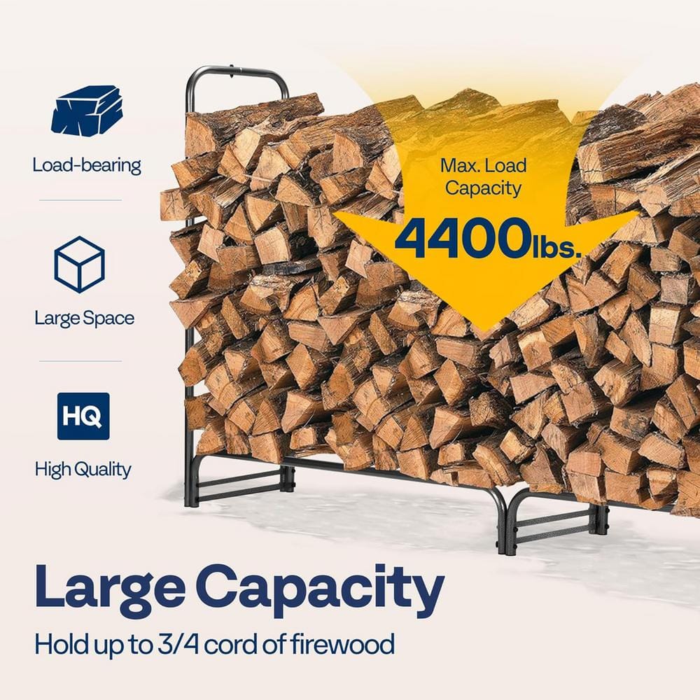 12 ft Black Heavy Duty Steel Firewood Rack with Cover