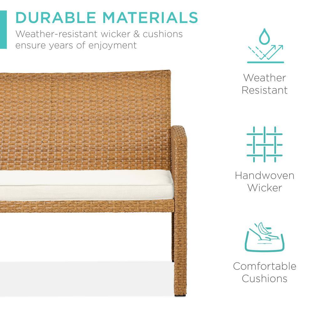 Natural Wicker 4-Piece Patio Conversation Set with Ivory Cushions