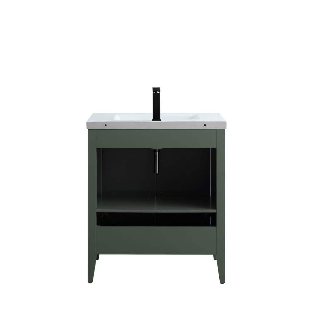 30" Vintage Green Single Sink Bathroom Vanity with Ceramic Top