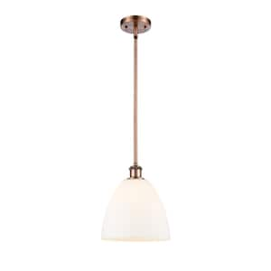 Bristol Glass 100-Watt 1-Light Antique Copper Shaded Mini Pendant Light with Frosted Glass Shade