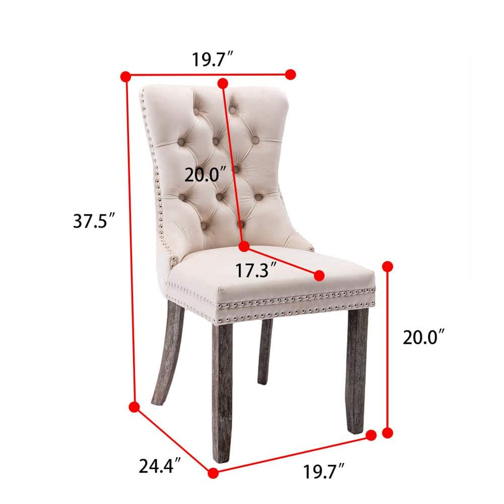 Beige Velvet Upholstered High Back Side Chairs with Wood Legs