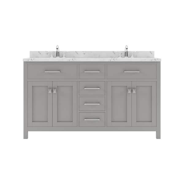 Virtu USA Caroline 60 in. W x 22 in. D x 35 in. H Double Sink Bath Vanity in Cashmere Gray with Quartz Top