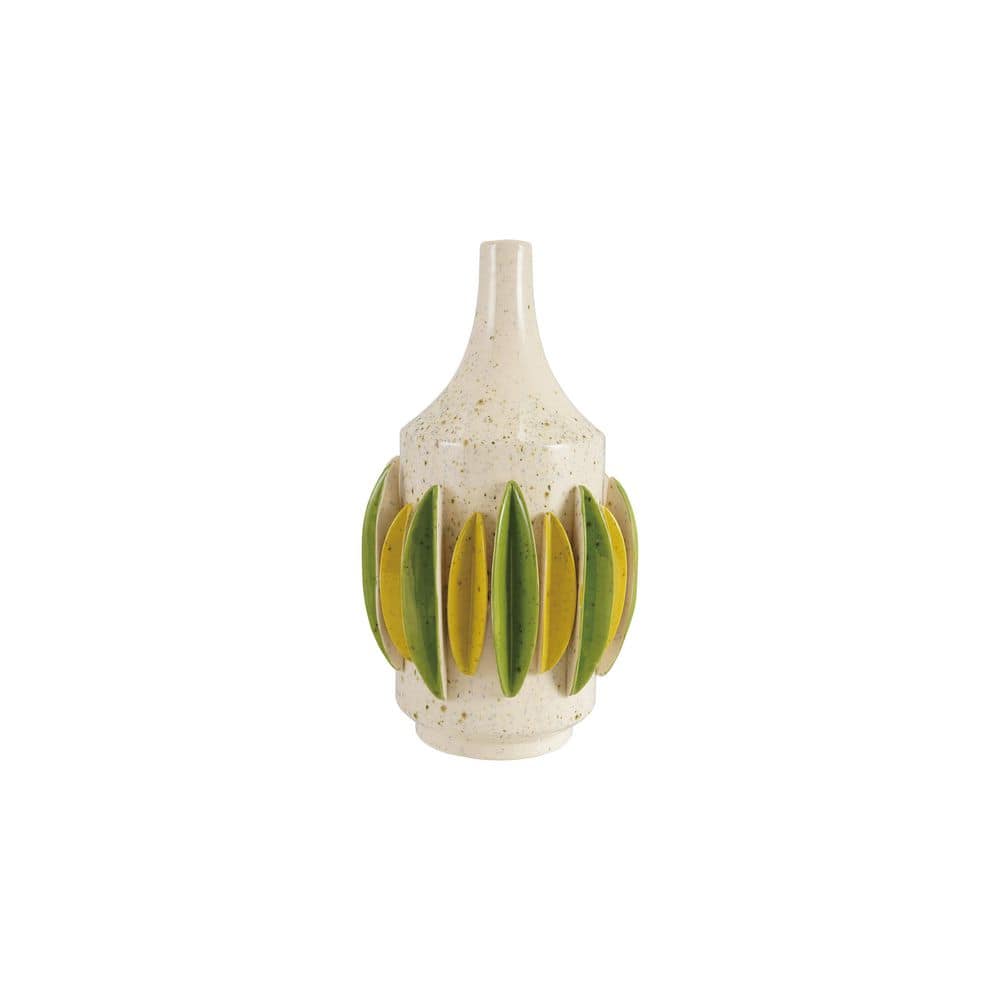 Storied Home 16.1 in. Multicolor Handmade Speckled Stoneware Round Decorative Vase with 3D Pleats
