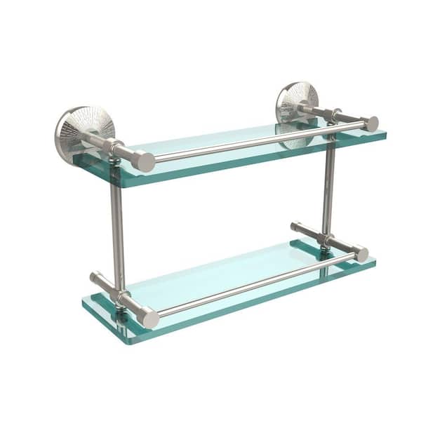 Allied Brass Monte Carlo 16 in. L x in. H x in. W 2-Tier Clear Glass  Bathroom Shelf with Gallery Rail in Polished Nickel MC-2/16-GAL-PNI The  Home Depot