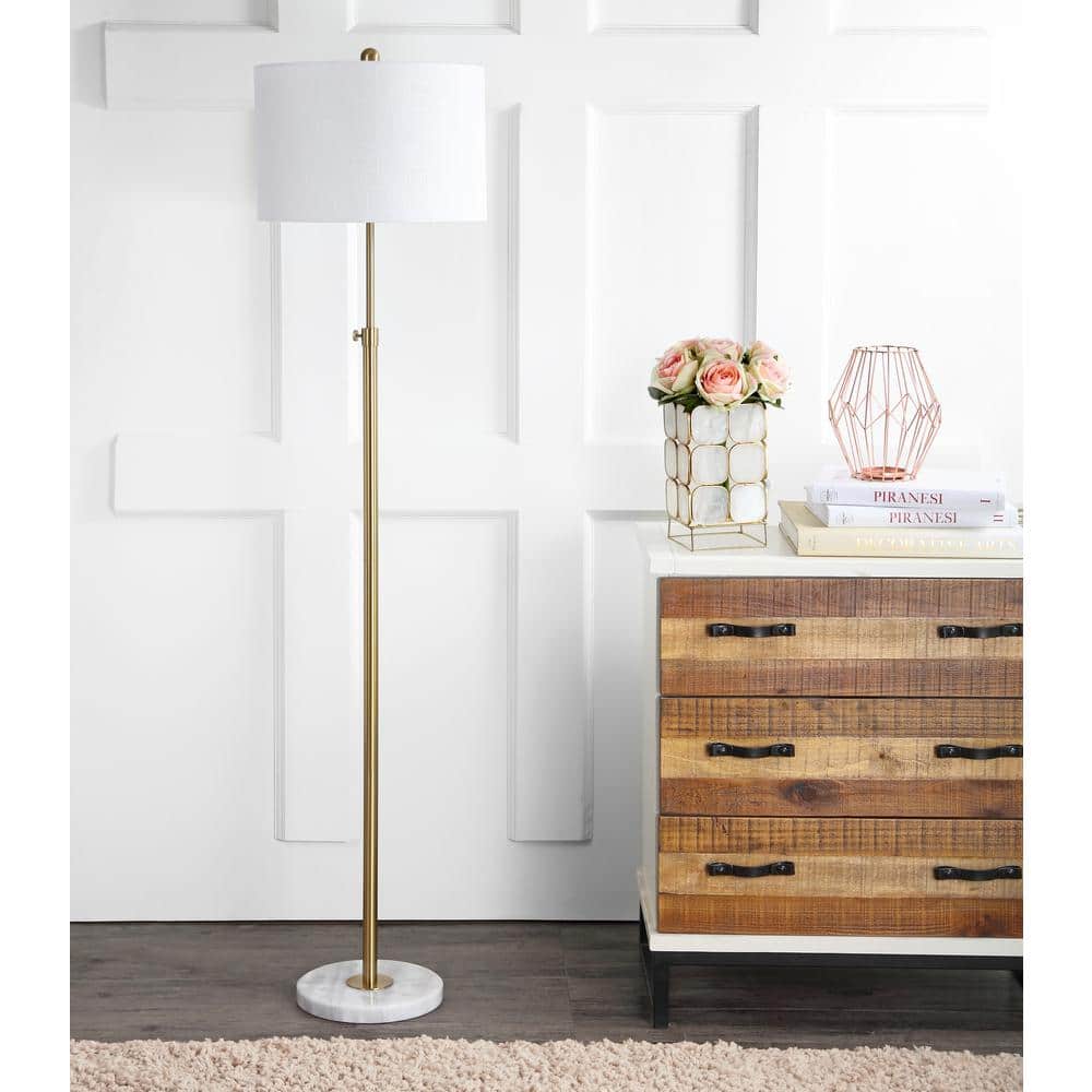 Jonathan Y 65" Adjustable Brass Gold and White Arc Floor Lamp
