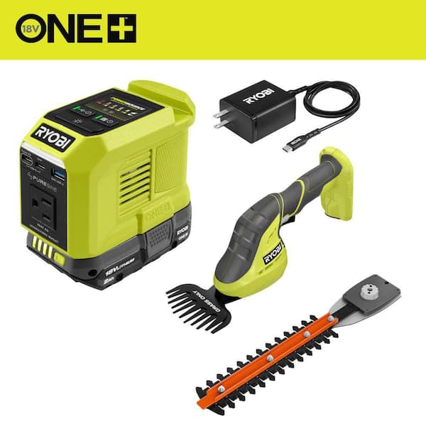 18V ONE+ 200-Watt Portable Battery Inverter Power Source & 18V Grass Shear & Shrubber Trimmer w/ 2.0Ah Battery & Charger