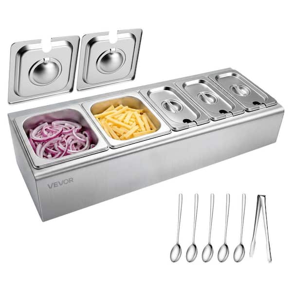Countertop Food Serving Display Container, Stainless Steel Food Salad Server Tray, Buffet Condiment Dispenser