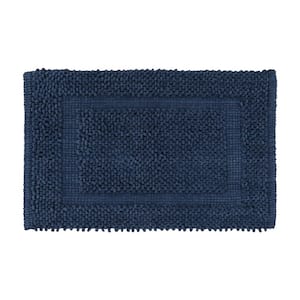 Sophie Border Dark Blue 20 in. x 32 in. Cotton Textured Bath Mat