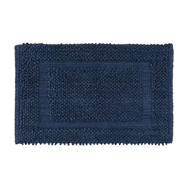 Jean Pierre New York Sophie Border Dark Blue 20 in. x 32 in. Cotton Textured Bath Mat