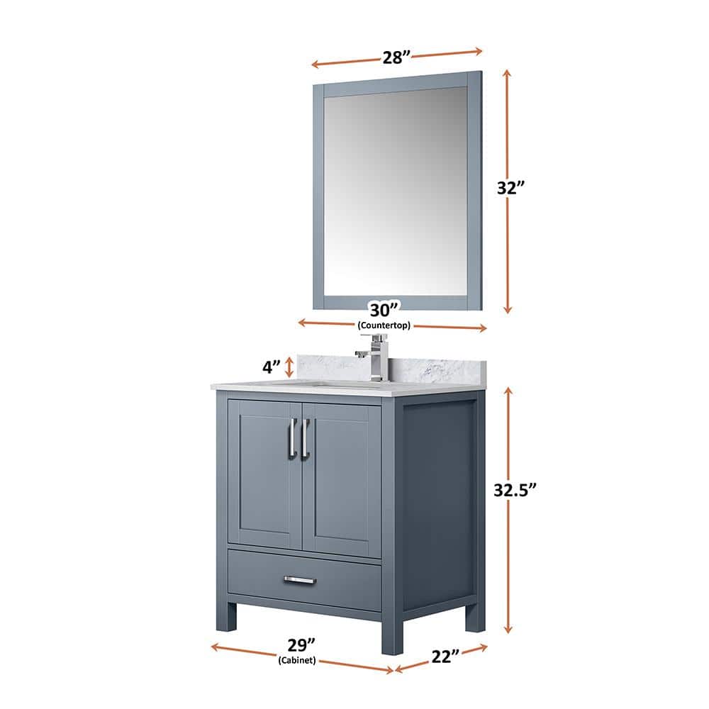 Jacques 30" Dark Grey Single Vanity with White Carrara Marble Top