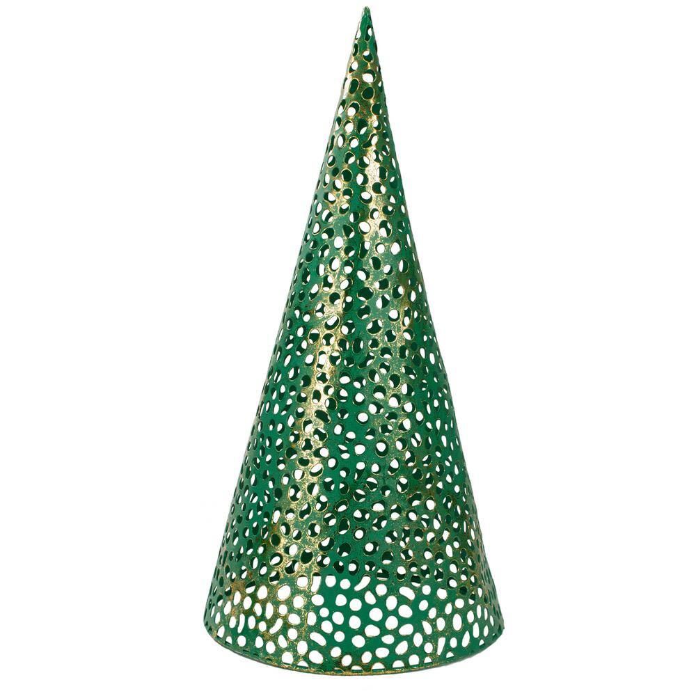 Set of 3 Green and Gold Metal Cone Christmas Trees
