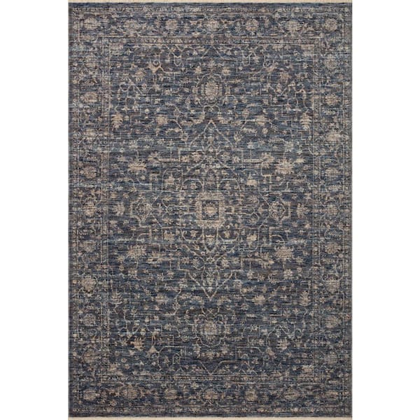 Sorrento Midnight/Natural 2'-7" x 10' Oriental Fringe Runner Area Rug