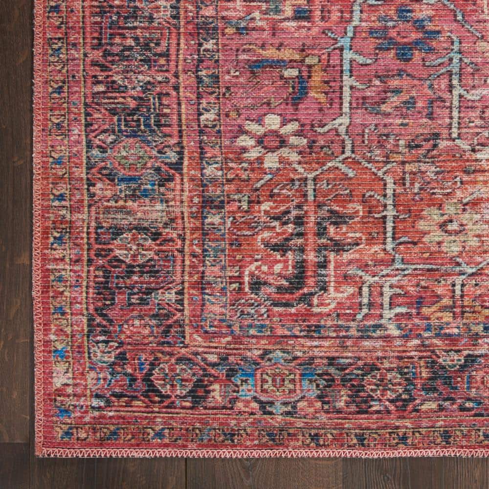 Vintage Brick Red Persian Pattern 7'10" x 9'10" Washable Area Rug