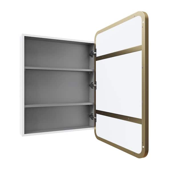Calla 22 in. W x 32 in. H x 5 in. D Recessed Medicine Cabinet in Satin Brass with Mirror