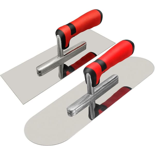 14 in. x 4 in. Carbon Steel Finishing Trowel Set with Lightweight Wood Handle 3 Pieces for Drywall and Masonry