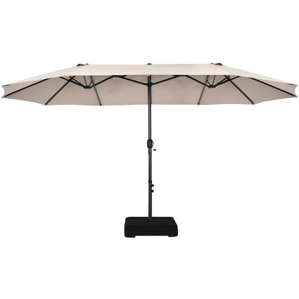 FORCLOVER 15 ft. Steel Double-Sided Patio Market Umbrella with Sandbags and External Cover in Beige
