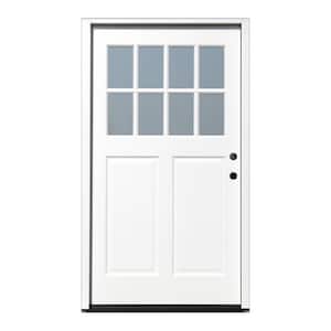 Cottage 42 in. x 80 in. White Left Hand Inswing Clear 8-Lite 2-Panel Painted Wood Prehung Entry Door