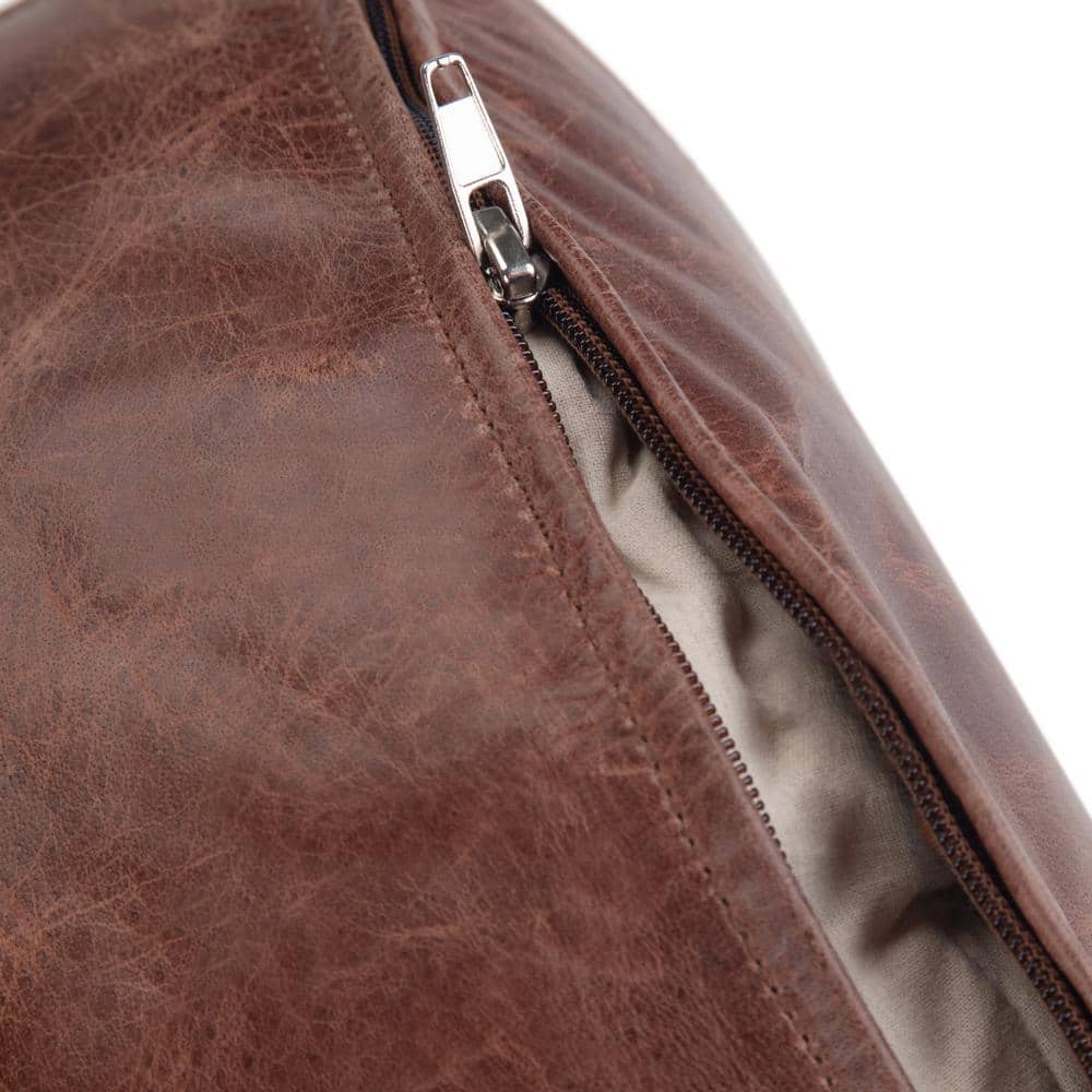 Connor Round Distressed Brown Leather Pouf