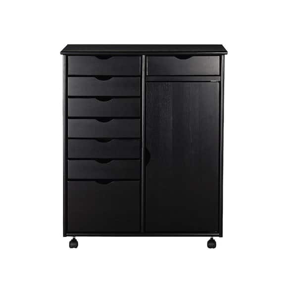 Home Decorators Collection Stanton 29 in. Black 8-Drawer Double Wide Storage Cart