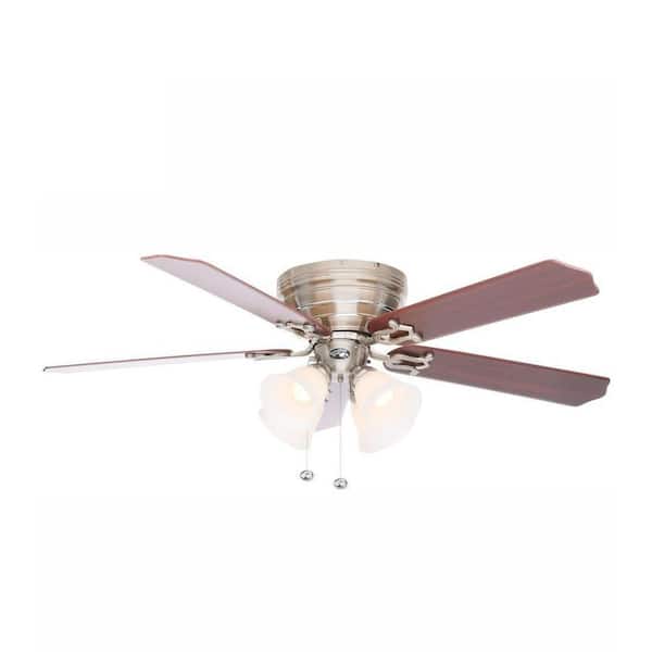 Hampton Bay Carriage House 52 in. Indoor LED Brushed Nickel Ceiling Fan with Light Kit, Reversible Motor and Reversible Blades