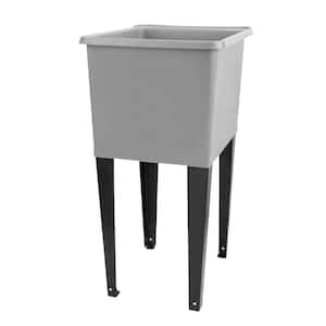 17.75 in. x 23.25 in. Thermoplastic Freestanding Space Saver Utility Sink in Grey - Black Metal Legs with P-Trap Kit