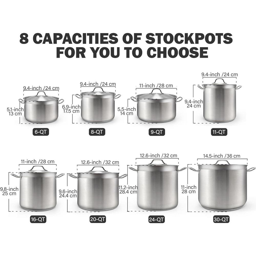 11 Quart Silver Stainless Steel Induction Stockpot with Lid
