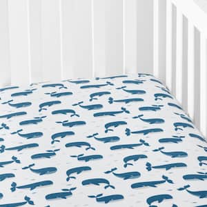 Company Kid's Whale School Blue Multi Organic Cotton Percale Crib Sheet