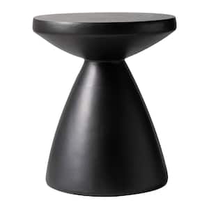 Modern Side Table with Fiberstone Top Round Accent Table and Hourglass Pedestal Base Dune Series in Black