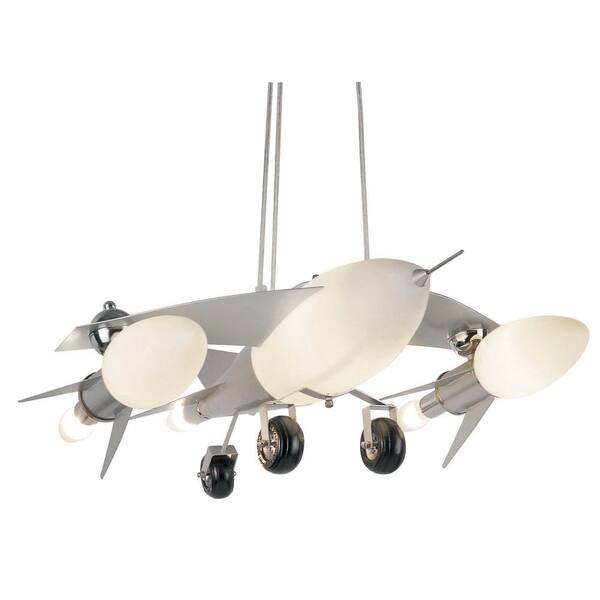 Bel Air Lighting Jet Airplane 6-Light Frosted Glass Pendant with Silver Frame