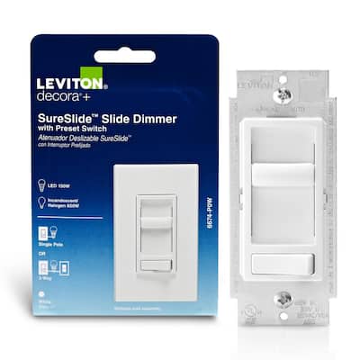 Leviton SureSlide Dimmer Switch for Dimmable LED, Halogen and Incandescent Bulbs - White 6674-P0W R62-06674-P0W