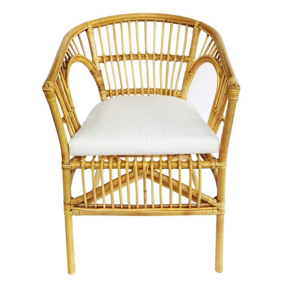 Handcrafted White Rattan Barrel Accent Chair