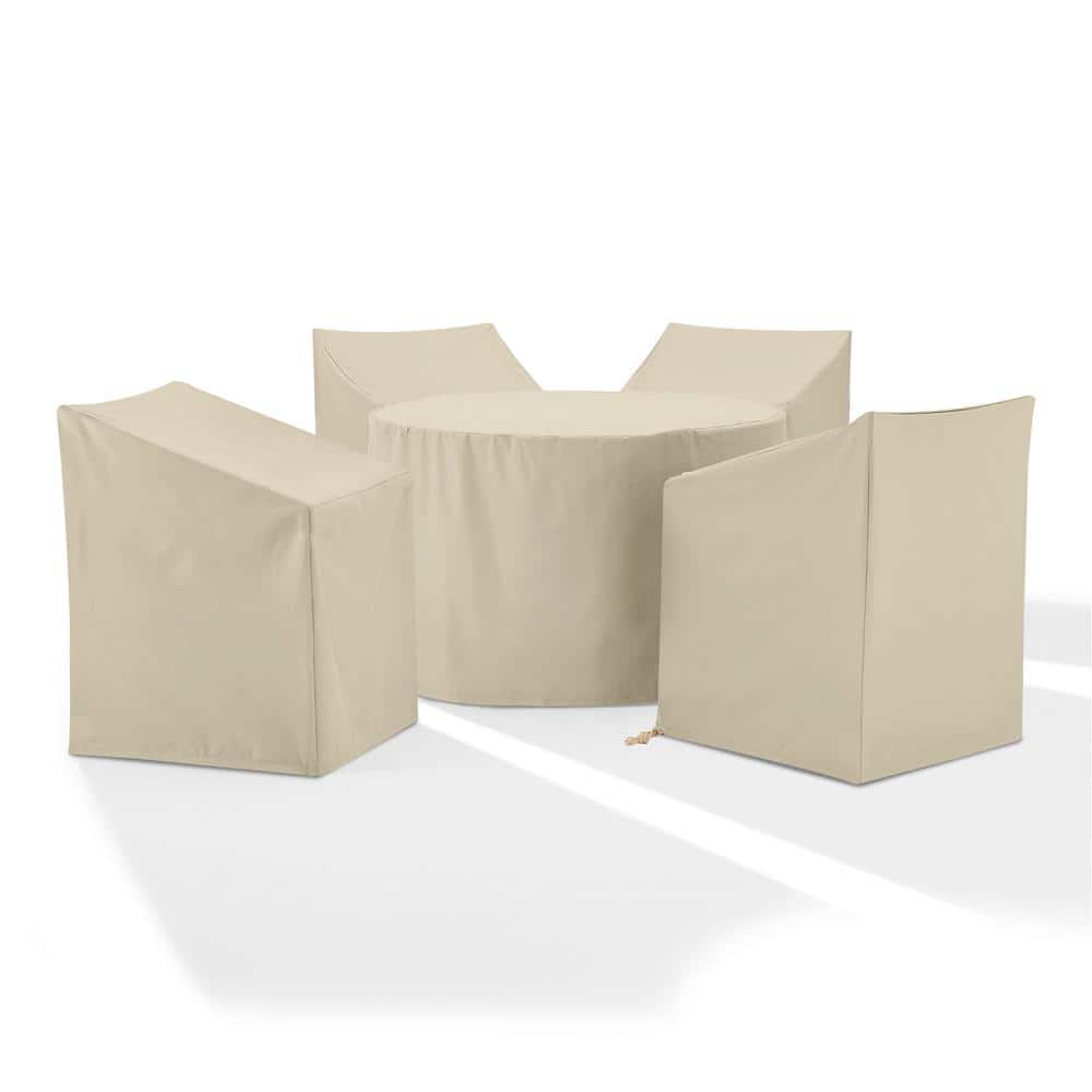 Tan Heavy-Duty Vinyl 5-Piece Outdoor Dining Furniture Cover Set