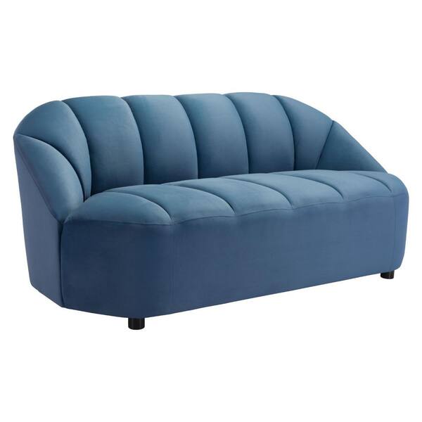 HomeRoots Julia 67.7 in. Blue Solid Velvet 2-Seater Cabriole Sofa