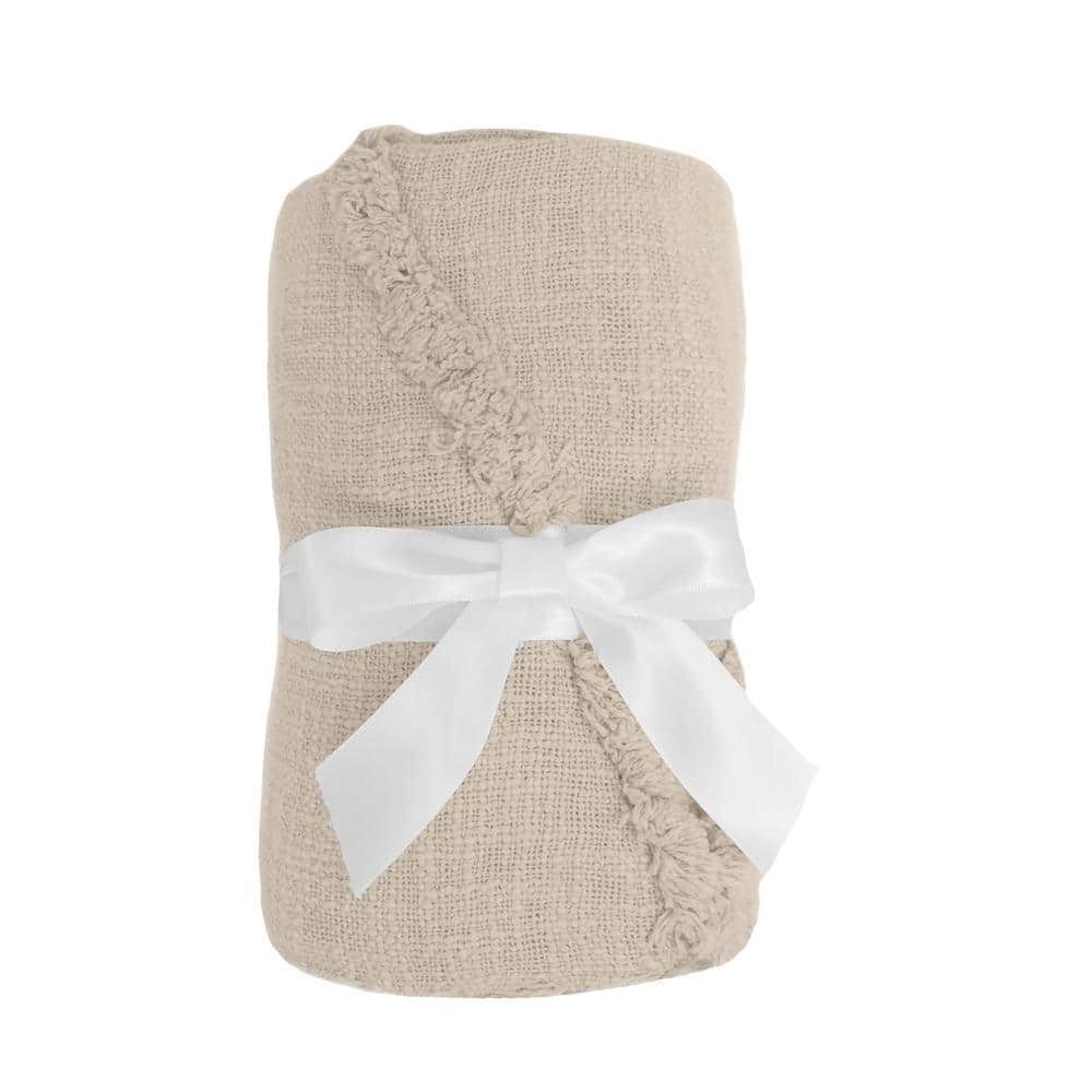 Birch & Cream Handwoven Cotton Throw Blanket with Fringe Accents