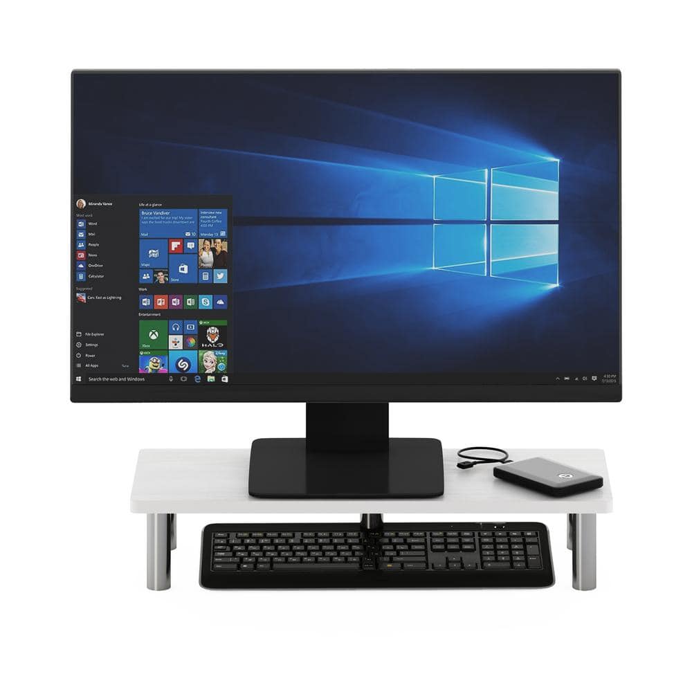White Oak and Stainless Steel Desktop Monitor Riser Stand